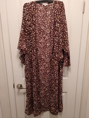 Umgee Burgundy Floral Boho Western Open Front Cardigan
